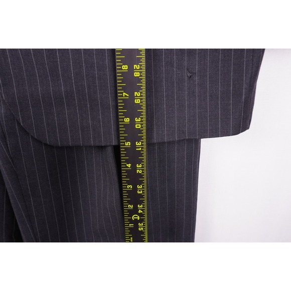 VTG Botany 500 Suit Mens 42R Dark Gray Pinstripe Wool Pants 36x29 Pleated Cuffed - Picture 5 of 16